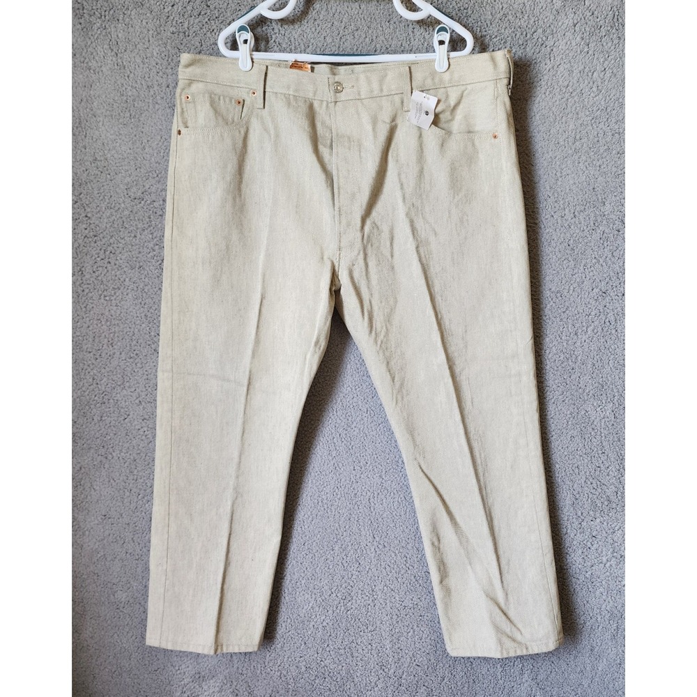 NEW Levis 501 Straight Fit Jeans Men 44x30 Beige Cotton Button Fly Shrink to Fit